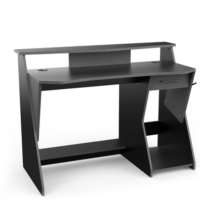 Louis Grey and Black Gaming Desk with Hutch and Drawer - FurniComp