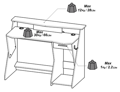 Louis Grey and Black Gaming Desk with Hutch and Drawer - FurniComp