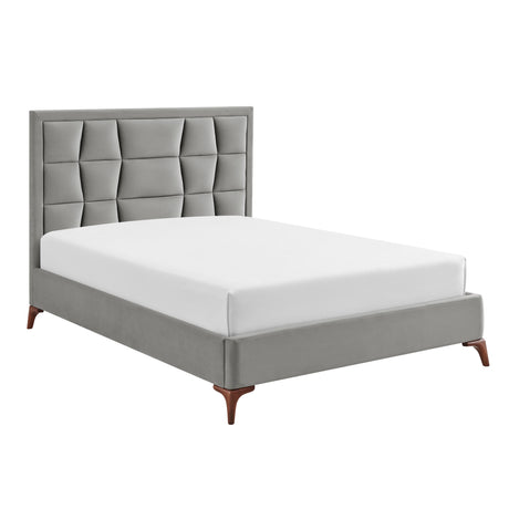 Louis Grey Velvet Bed Frame - FurniComp