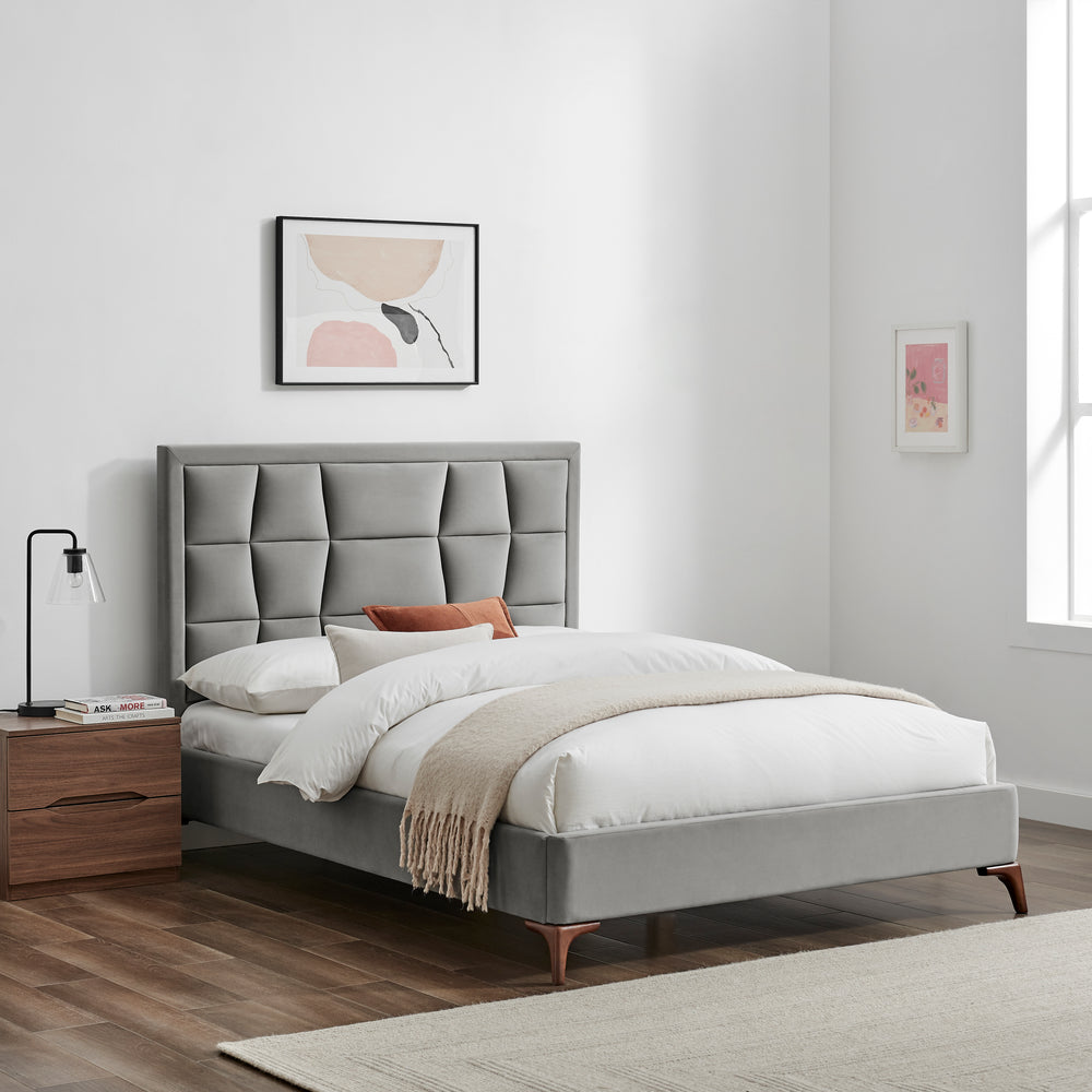 Louis Grey Velvet Bed Frame - FurniComp