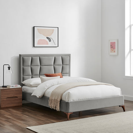 Louis Grey Velvet Bed Frame - FurniComp