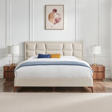 Louis Natural Velvet Bed Frame - FurniComp