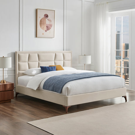Louis Natural Velvet Bed Frame - FurniComp