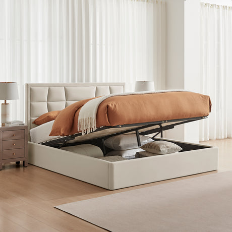 Louis Natural Velvet Storage Bed Frame - FurniComp
