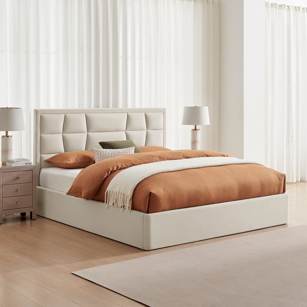 Louis Natural Velvet Storage Bed Frame - FurniComp