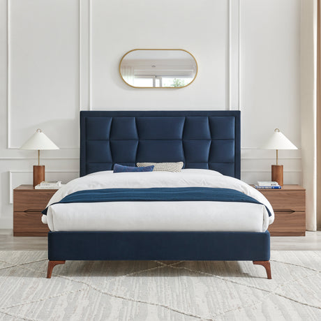 Louis Navy Blue Velvet Bed Frame - FurniComp