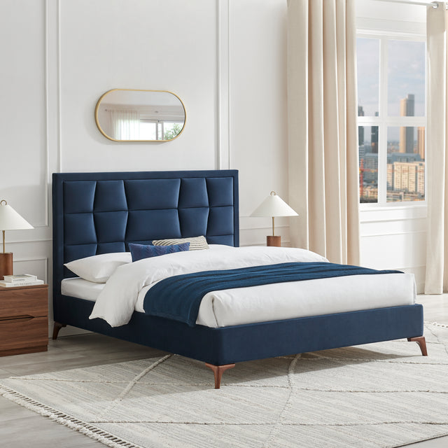 Louis Navy Blue Velvet Bed Frame - FurniComp