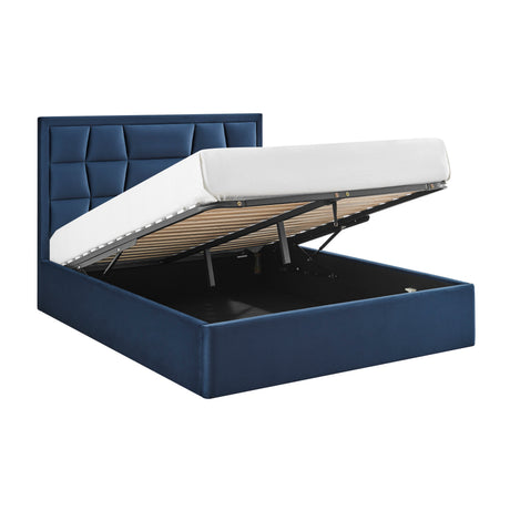 Louis Navy Blue Velvet Storage Bed Frame - FurniComp