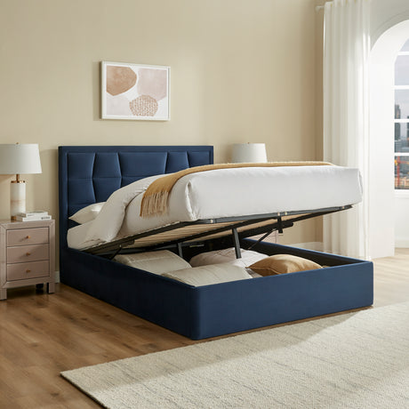 Louis Navy Blue Velvet Storage Bed Frame - FurniComp