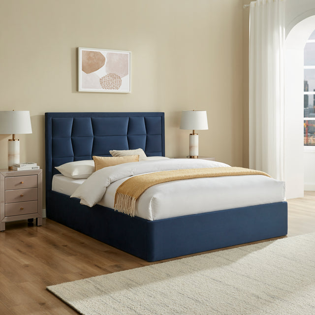 Louis Navy Blue Velvet Storage Bed Frame - FurniComp