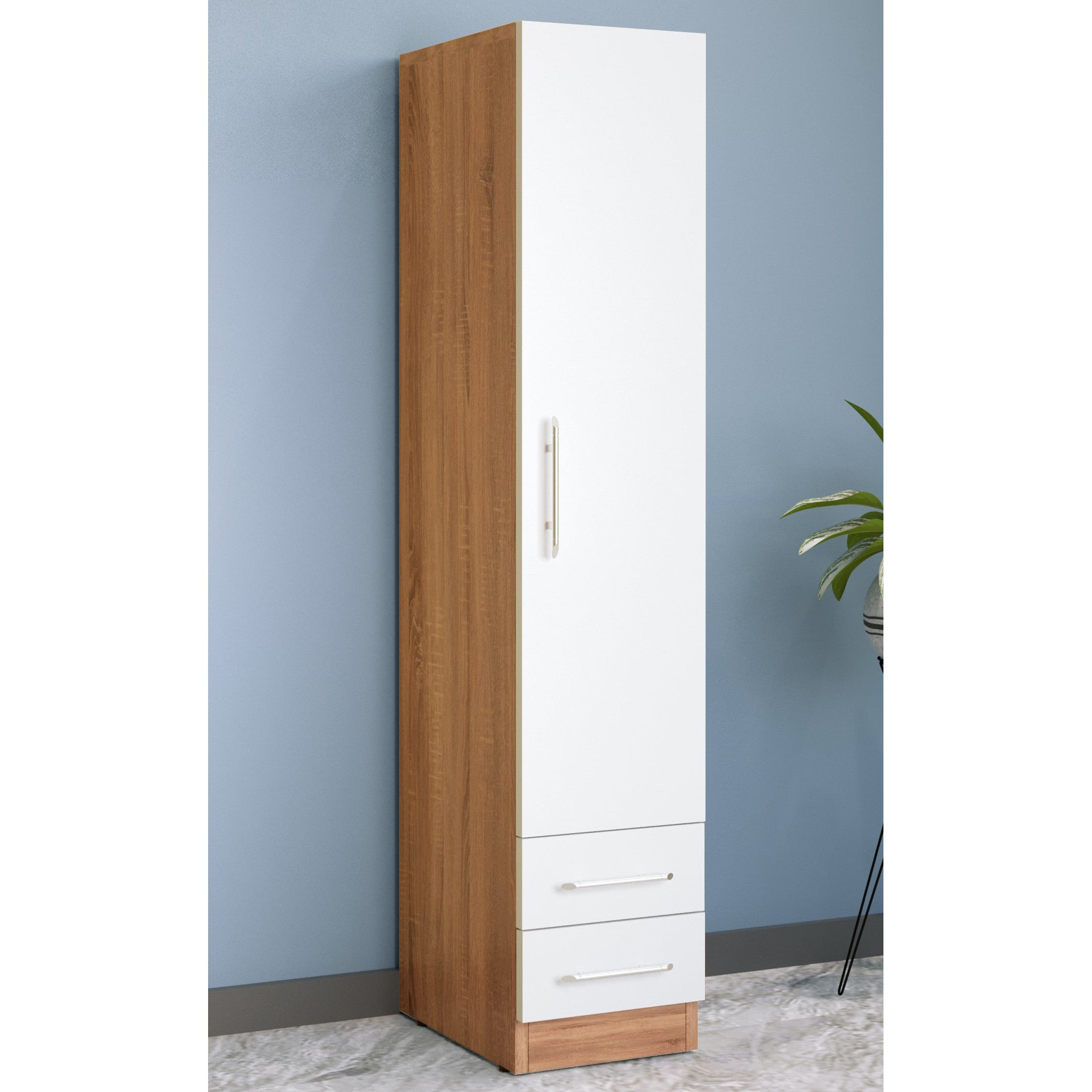 Louise Oak and White 1 Door 2 Drawer Wardrobe - FurniComp