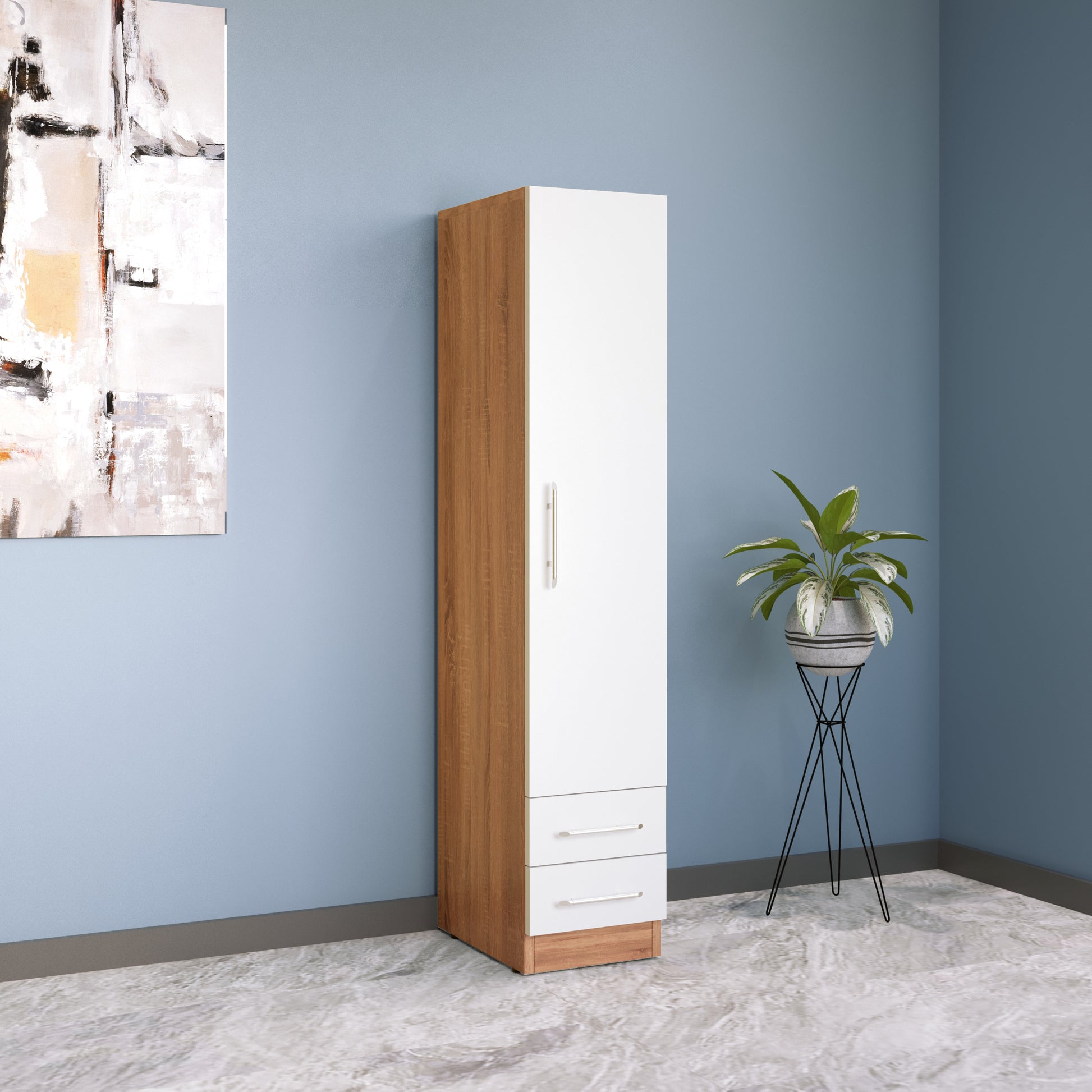 Louise Oak and White 1 Door 2 Drawer Wardrobe - FurniComp