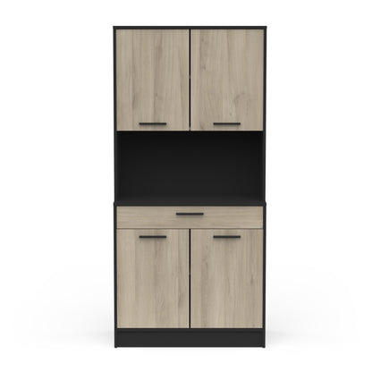 Luca 4 Door 1 Drawer Matt Black and Oak Kitchen Unit - FurniComp