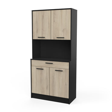 Luca 4 Door 1 Drawer Matt Black and Oak Kitchen Unit - FurniComp