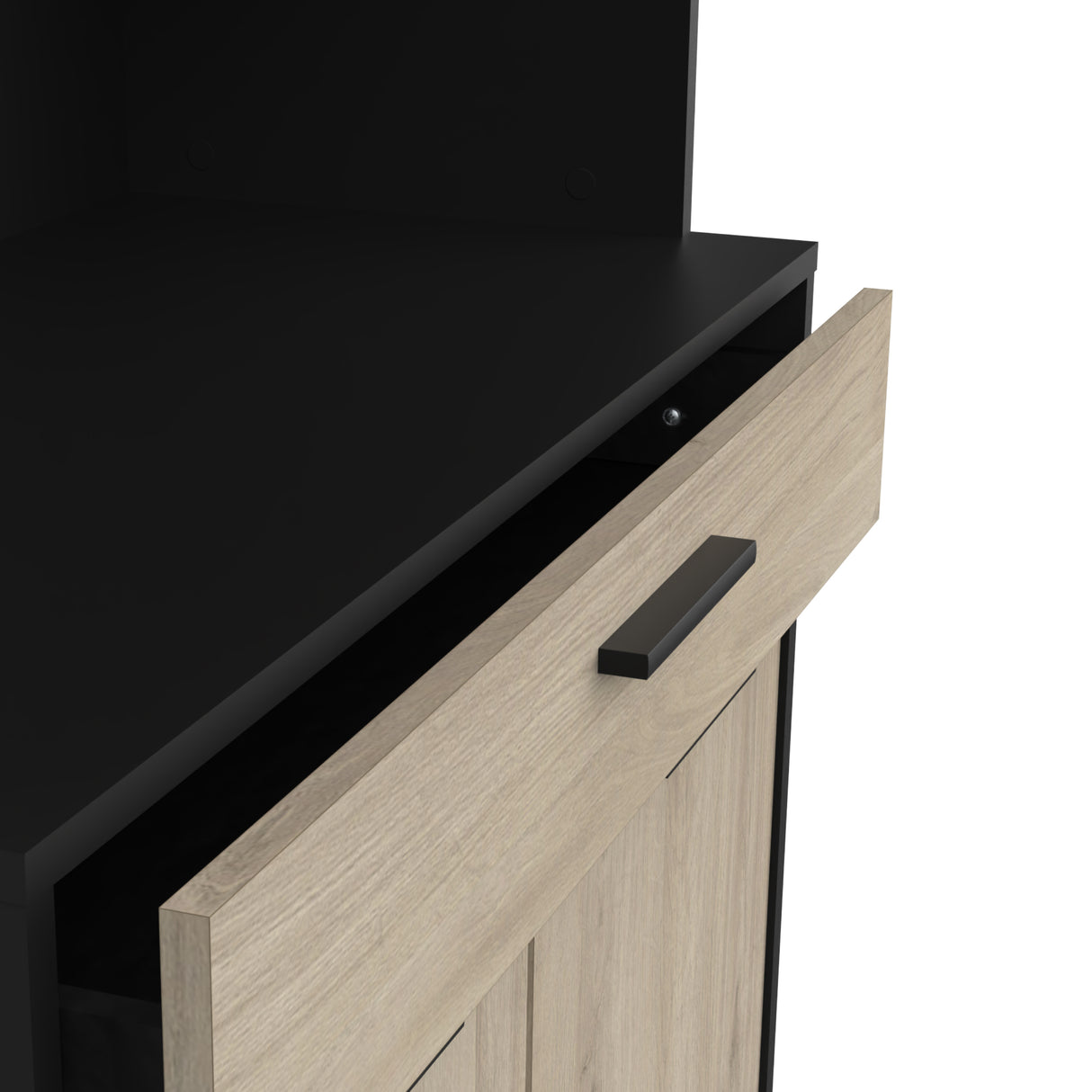 Luca 4 Door 1 Drawer Matt Black and Oak Tall Kitchen Pantry Cabinet Unit - FurniComp