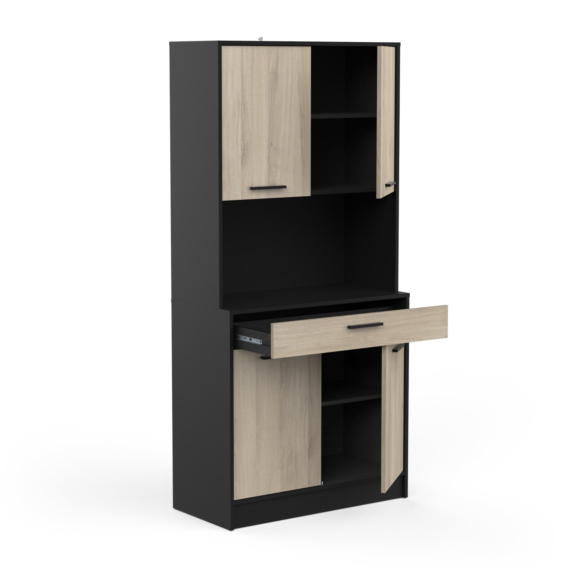 Luca 4 Door 1 Drawer Matt Black and Oak Kitchen Unit - FurniComp