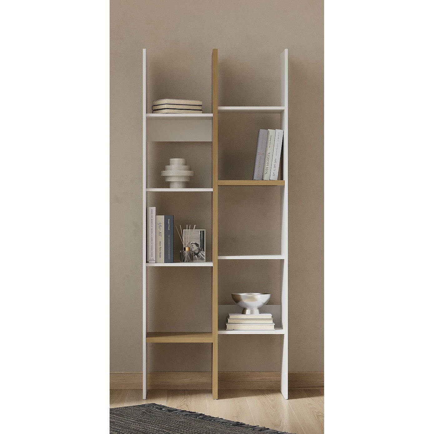 Luna 75cm White and Oak Open Back Bookshelf Organiser - FurniComp