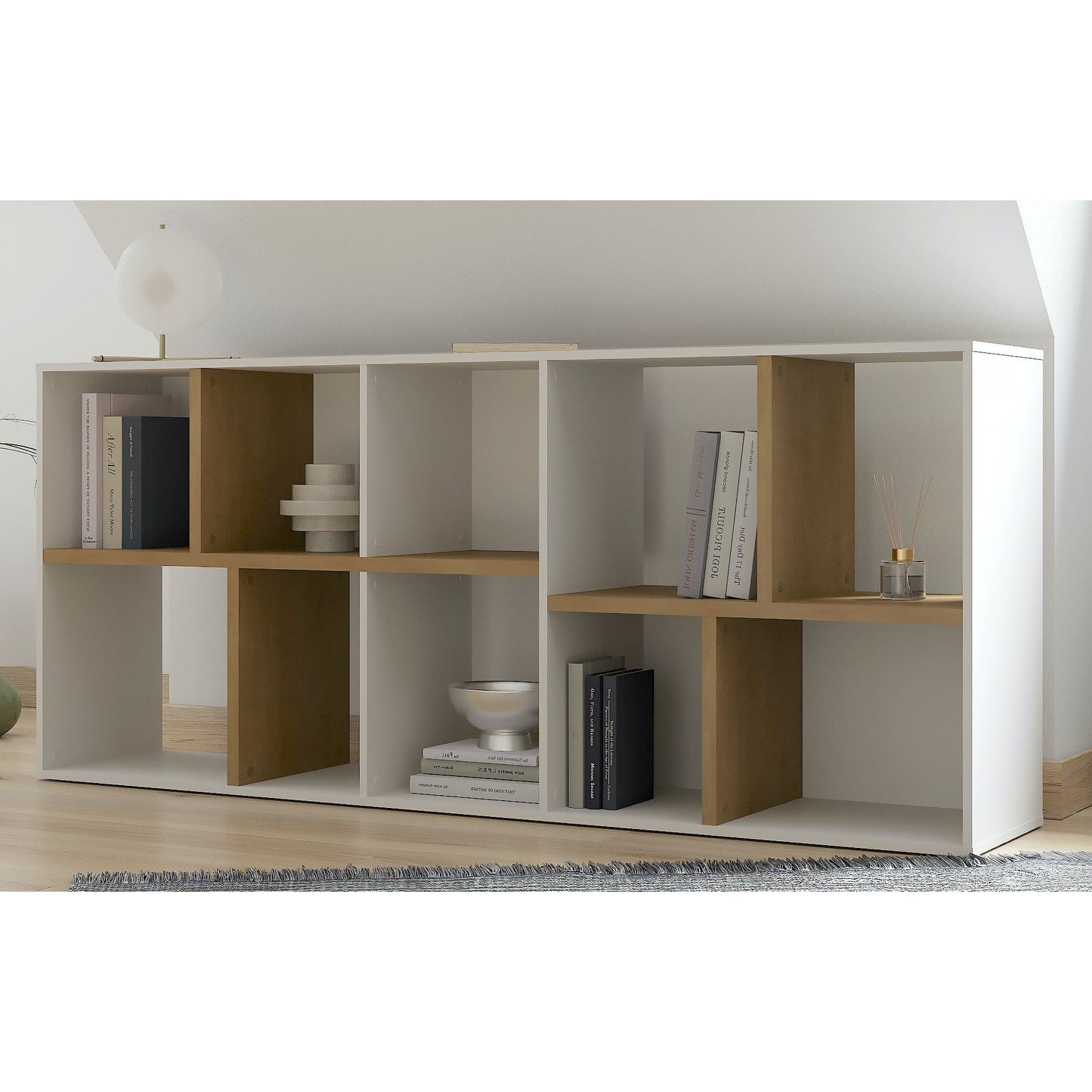 Luna Large 78cm White and Oak Bookshelf Organiser - FurniComp