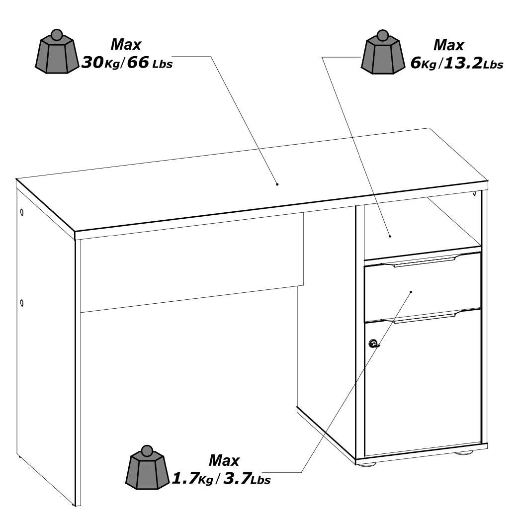 Luna White and Oak Office Study Desk with Storage Drawer and Cupboard - FurniComp