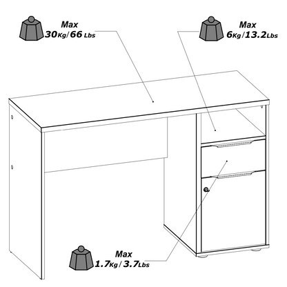 Luna White and Oak Office Study Desk with Storage Drawer and Cupboard - FurniComp