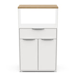 Luna Tall Freestanding Kitchen Pantry Cupboard with Microwave Shelf - Matt White & Hamilton Oak - FurniComp