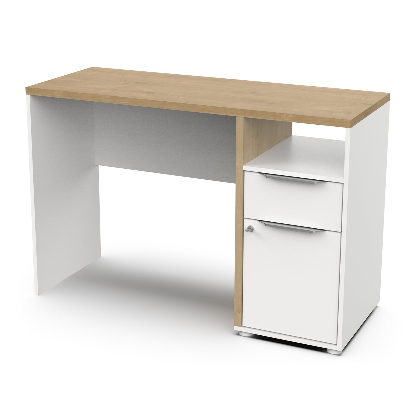 Luna White and Oak Office Study Desk with Storage Drawer and Cupboard - FurniComp