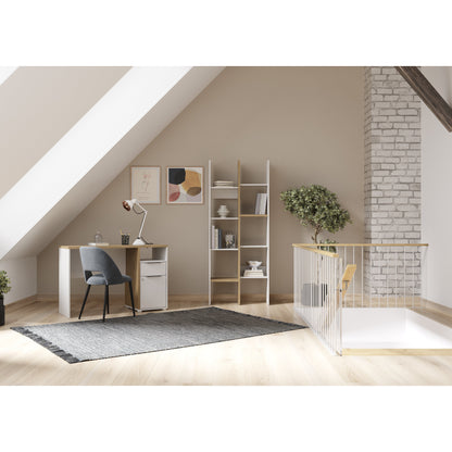 Luna White and Oak Office Study Desk with Storage Drawer and Cupboard - FurniComp