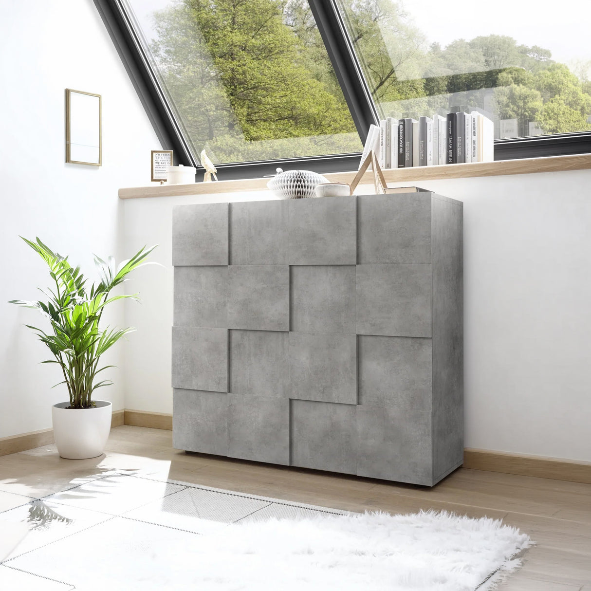 Lyon 2 Door Concrete Grey Tall Sideboard/Highboard - FurniComp