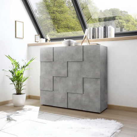 Lyon 2 Door Concrete Grey Tall Sideboard/Highboard - FurniComp