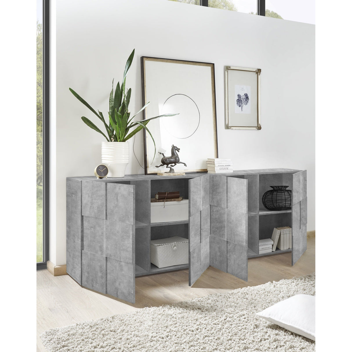 Lyon 4 Door Large Concrete Grey Sideboard - FurniComp