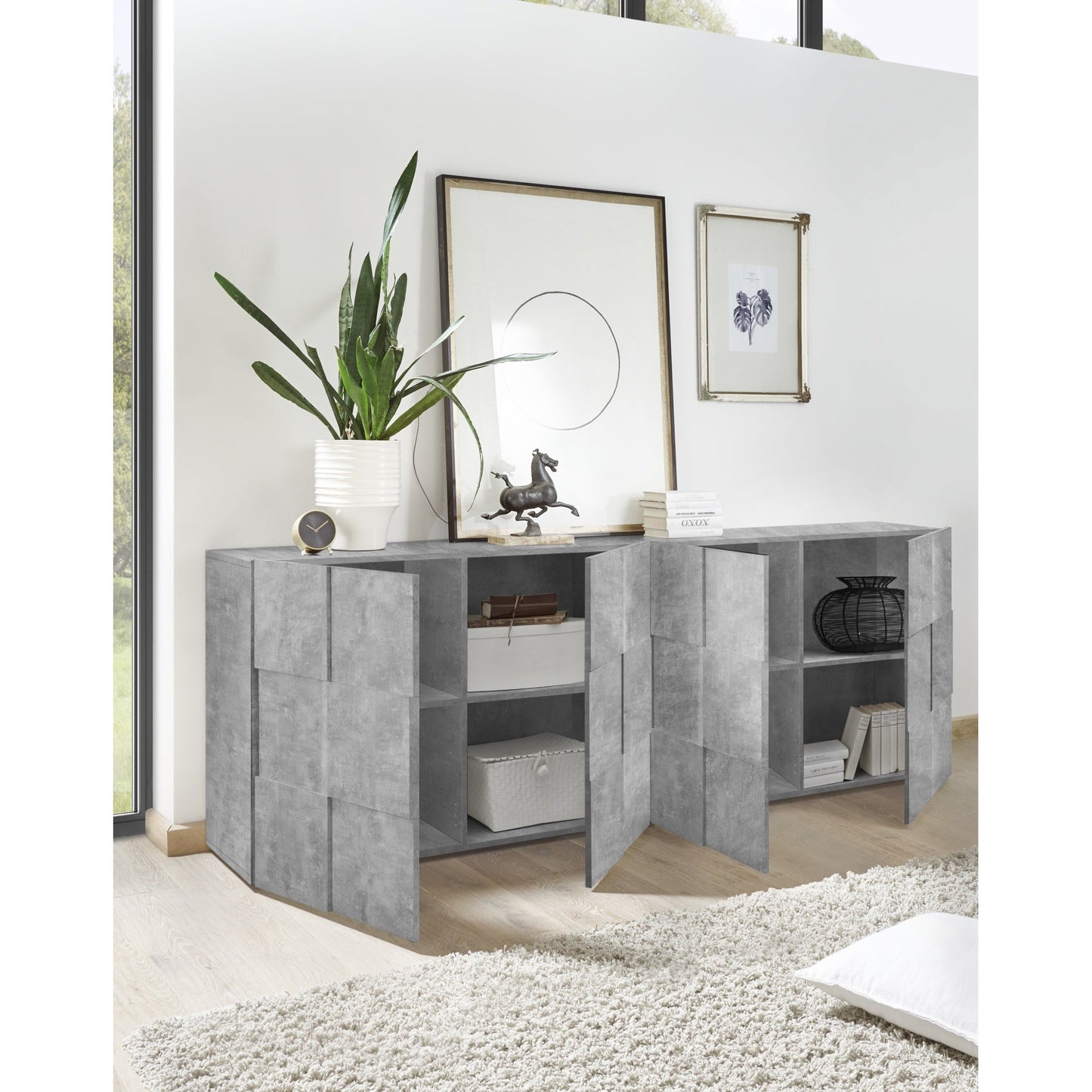 Lyon 4 Door Large Concrete Grey Sideboard - FurniComp