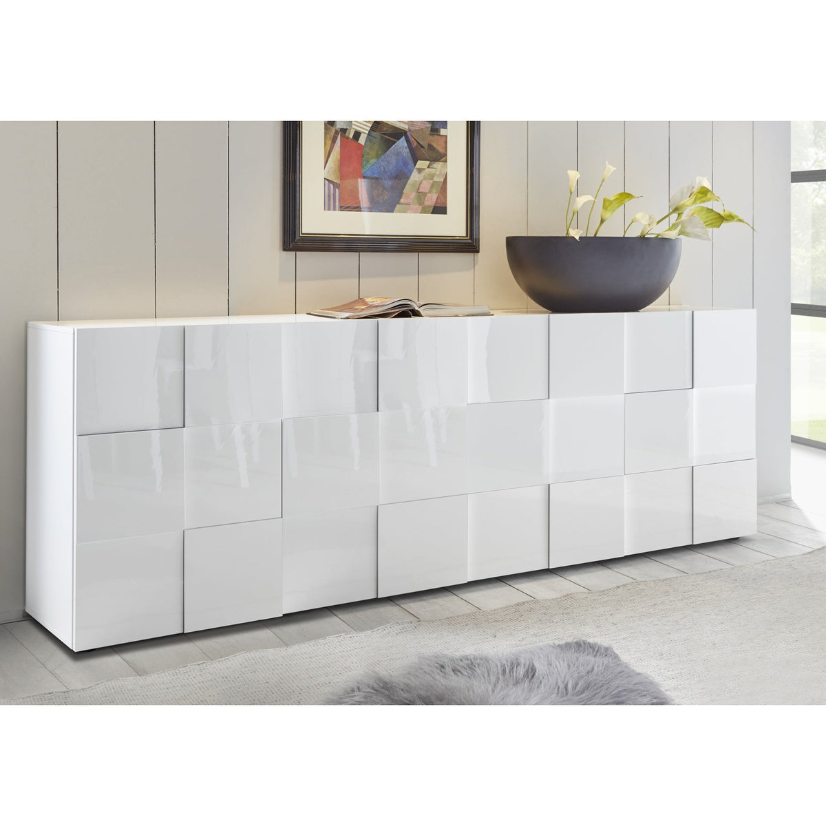 Lyon 4 Door Large White Gloss Sideboard High Gloss White Sideboards