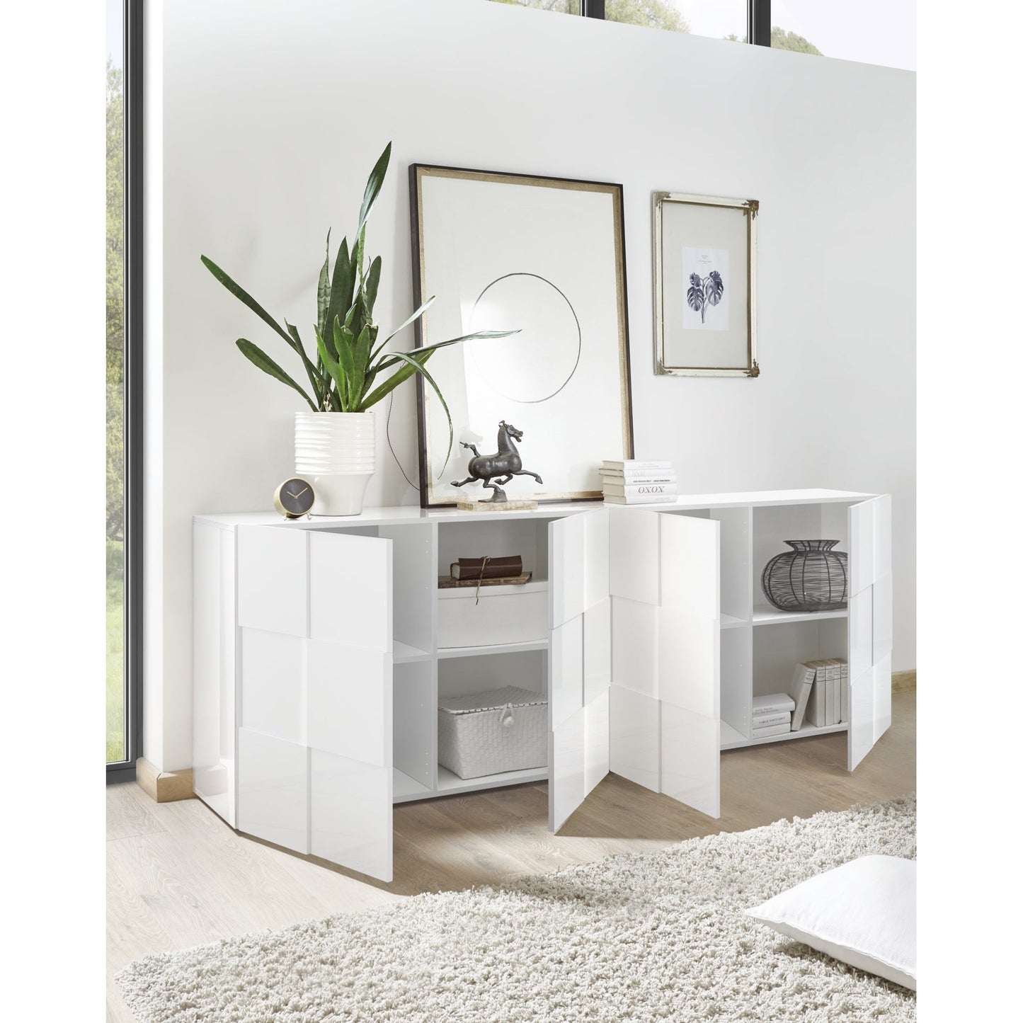 Lyon 4 Door Large White Gloss Sideboard - FurniComp