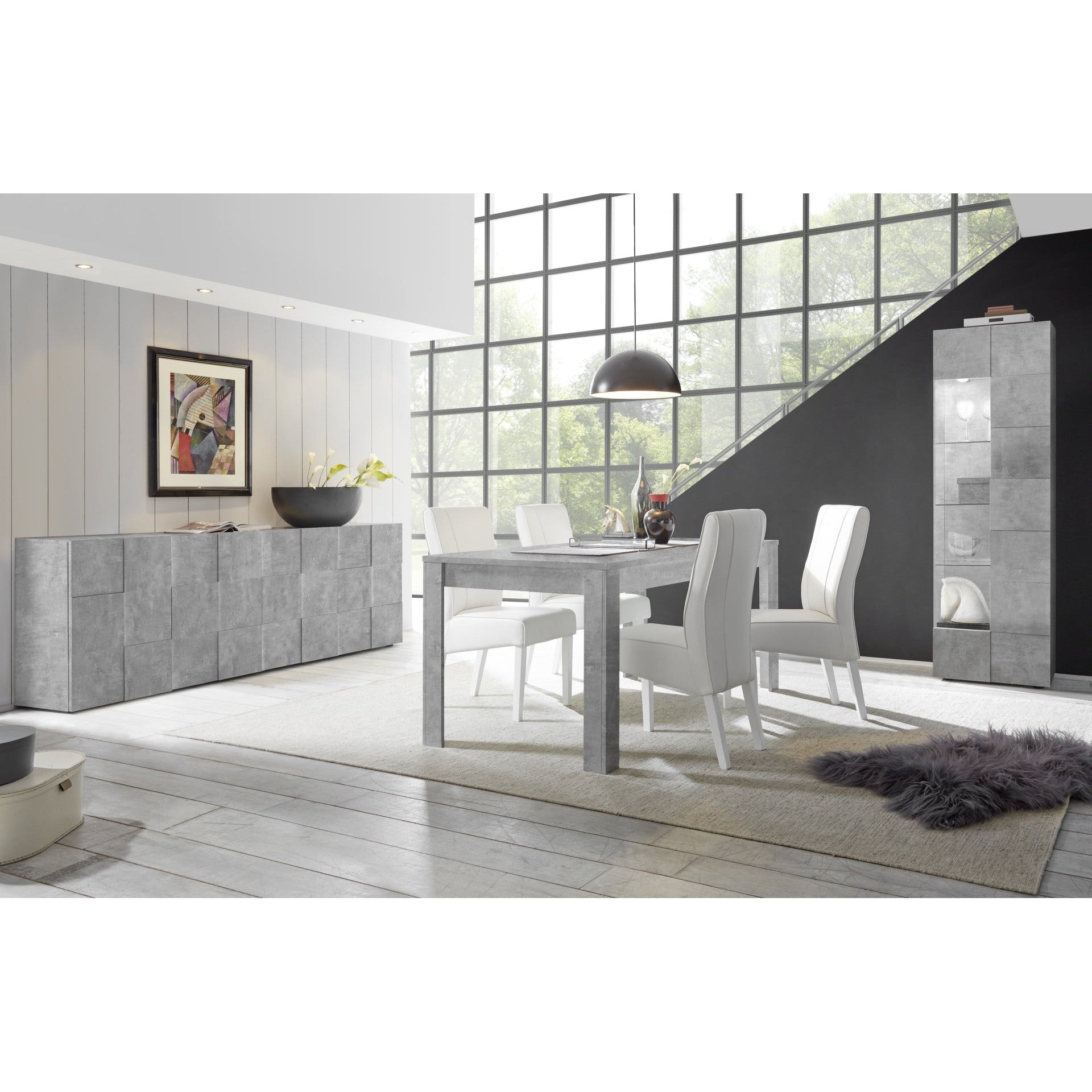 Lyon 4 Door Large Concrete Grey Sideboard - FurniComp