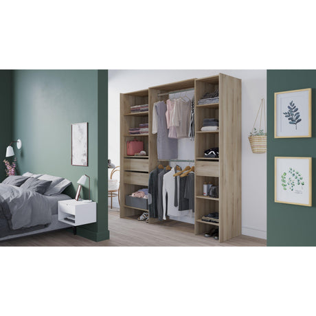 Mable 3 Drawer Open Wardrobe with Shelves & Rail - Kronberg Oak - FurniComp