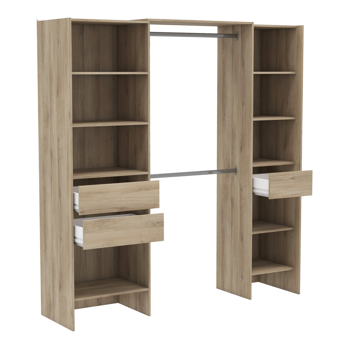 Mable 3 Drawer Open Wardrobe with Shelves & Rail - Kronberg Oak - FurniComp