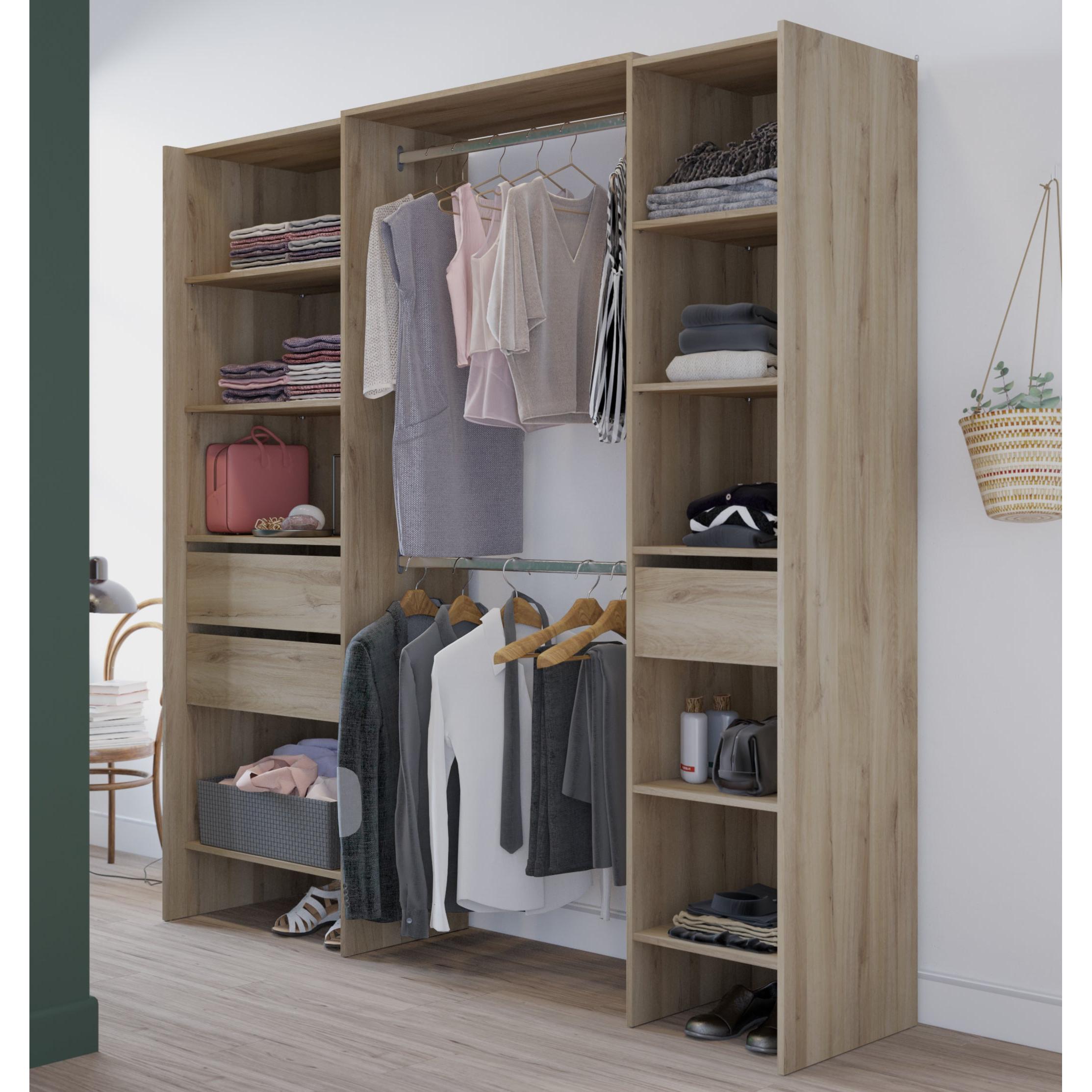 Mable 3 Drawer Open Wardrobe with Shelves & Rail - Kronberg Oak - FurniComp