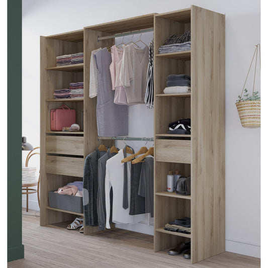 Mable 3 Drawer Open Wardrobe with Shelves & Rail - Kronberg Oak - FurniComp