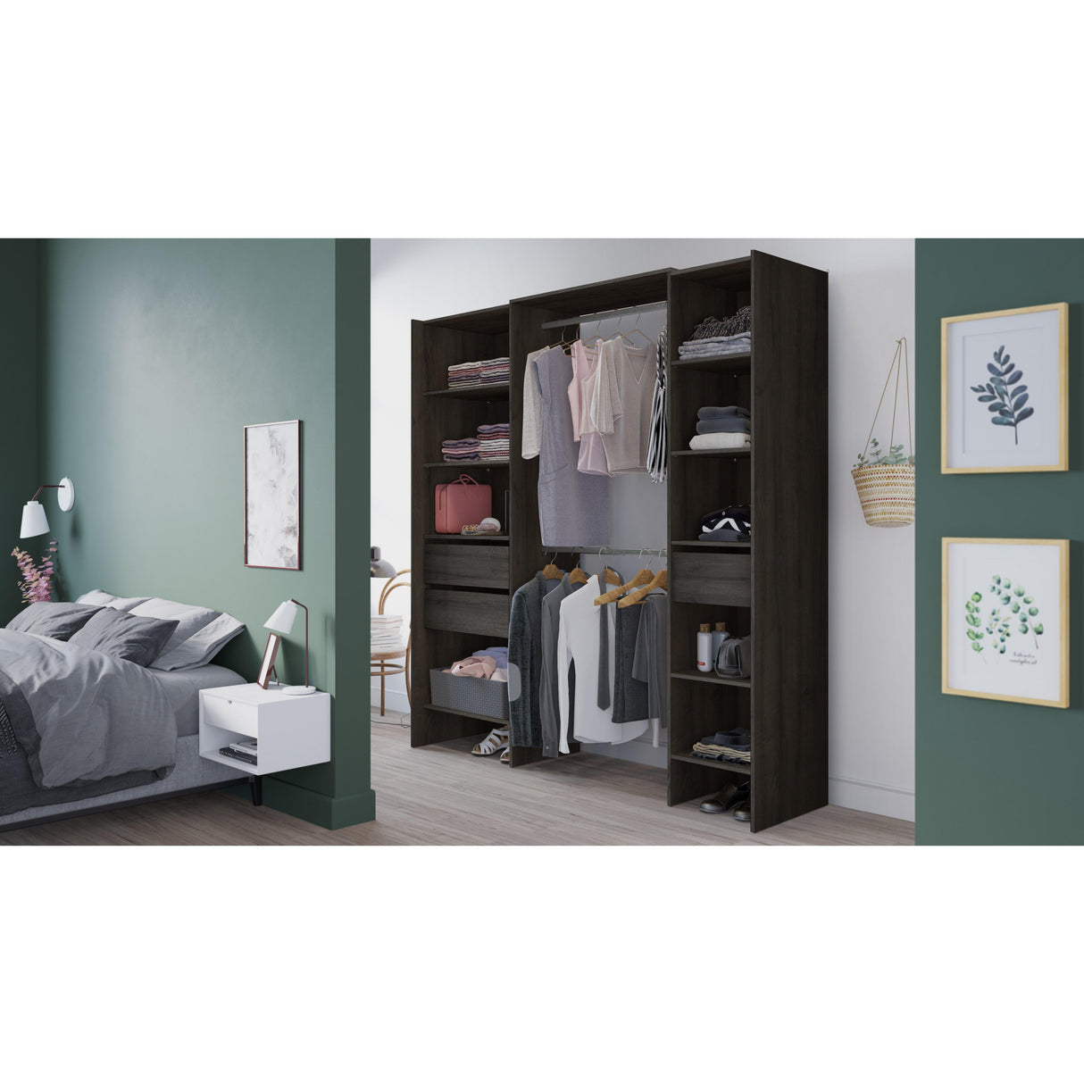 Mable 3 Drawer Open Wardrobe with Shelves & Rail - Oak - FurniComp