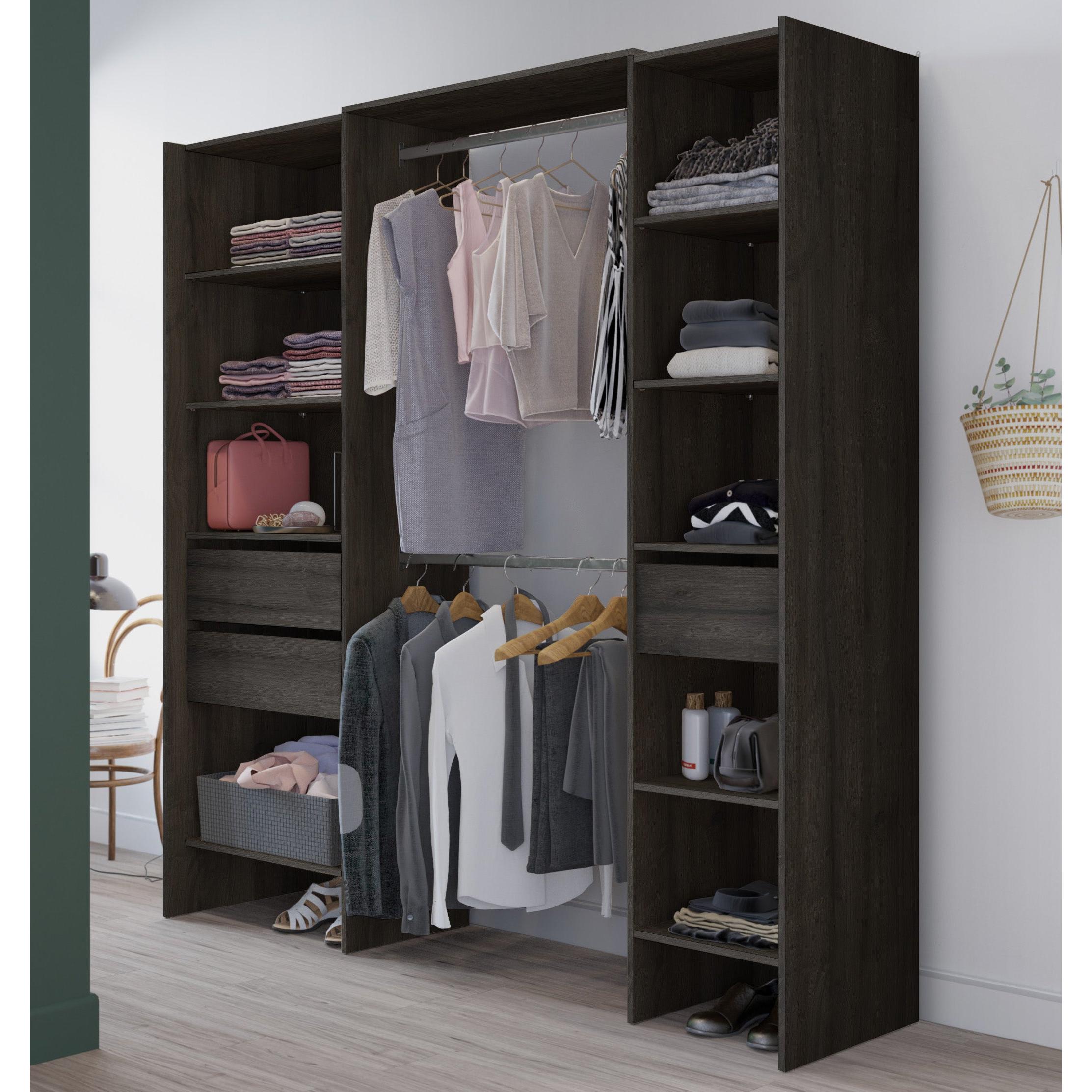 Mable 3 Drawer Open Wardrobe with Shelves & Rail - Oak - FurniComp