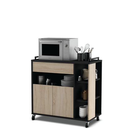 Marlin Kitchen Pantry Storage Trolley - Matt Black & Oak - FurniComp