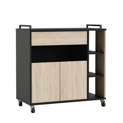 Marlin Kitchen Pantry Storage Trolley - Matt Black & Oak - FurniComp