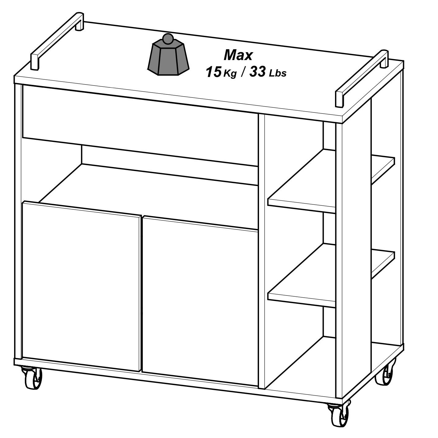 Marlin Kitchen Pantry Storage Trolley - Matt Black & Oak - FurniComp