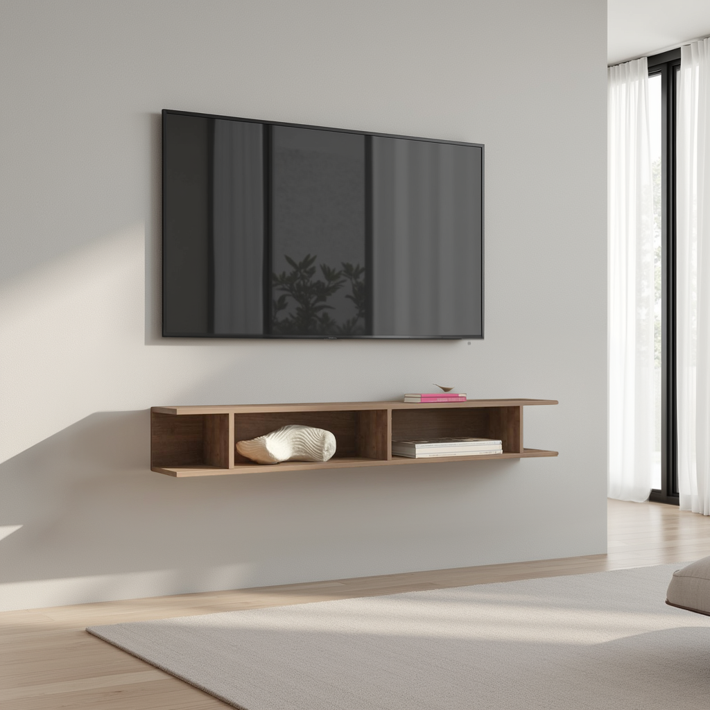Combo 138cm Floating Wall Hung TV Shelf - Mercure Oak COM-43-02 - FurniComp