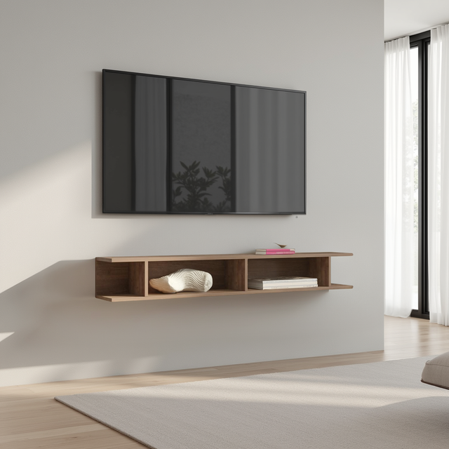 Combo 138cm Floating Wall Hung TV Shelf - Mercure Oak COM-43-02 - FurniComp