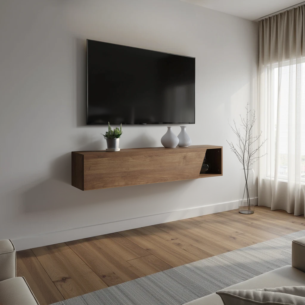 Combo 138cm Floating Wall Hung TV Unit with Shaped Door - Mercure Oak COM-26-02 - FurniComp