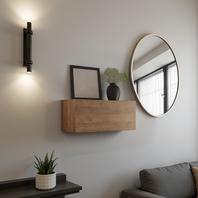 Combo 69cm Horizontal Wall Mounted Cabinet with Flap Door - Mercure Oak - FurniComp