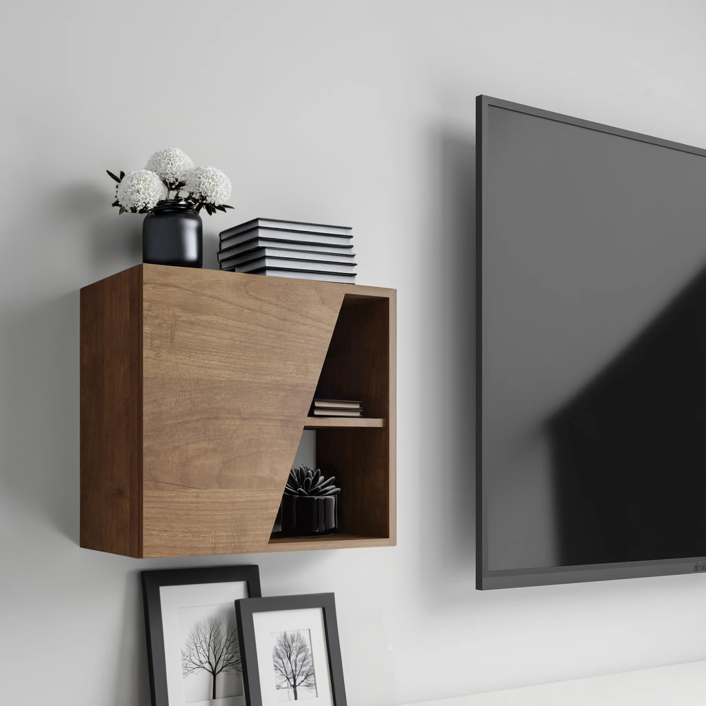Combo 55cm Floating Wall Cube With Shaped Door - Mercure Oak COM-18-02 - FurniComp