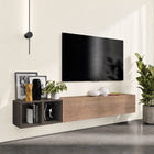 Combo 194cm Floating Wall Hung TV Entertainment Unit – Mercure Oak & Black Lava - FurniComp