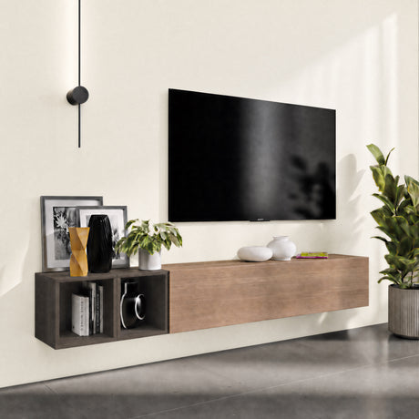 Combo 194cm Floating Wall Hung TV Entertainment Unit – Mercure Oak & Black Lava - FurniComp